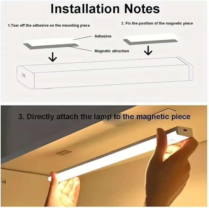 2-Pack, 12-Inch, LED Motion Sensor Cabinet Light, USB Rechargeable, Magnetic Mount, 120° Detection, White