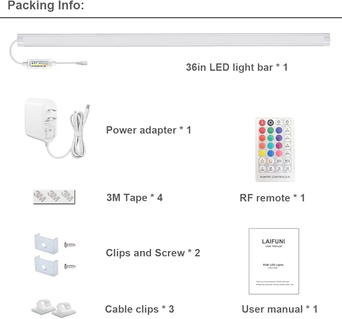 Under Cabinet Lights with Remote, 20 Color Changeable Closet Lights, Dimmable LED Light Bar, RGB Lighting for Desk, Counter, Workbench, Kitchen, Shelf (36 Inch)