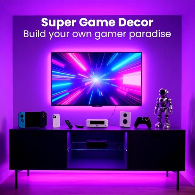 VOLIVO LED Lights for TV, 16.4FT Led Backlight for 45-85 inch TVs, Bluetooth RGB LED Lights Behind Television with Remote, USB Powered, Color Changing, Music Sync, for Gaming Room,Desk,Under Table