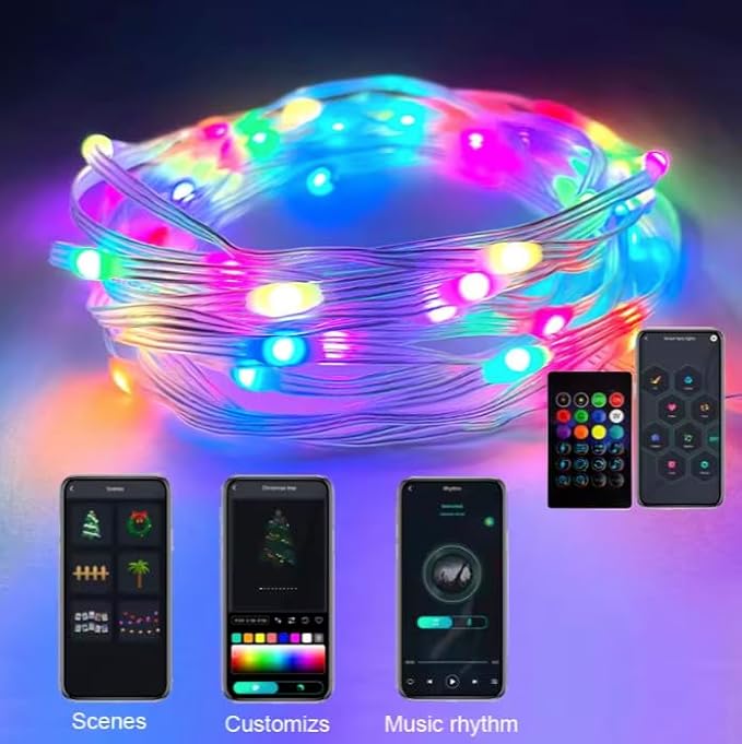 50ft USB Powered RGB Fairy Lights with Remote & App Control, Waterproof IP65 Outdoor/Indoor Decorative Lights for Bedroom, Patio, Garden, Parties & Holidays