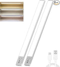 Under Cabinet Lights 2 Pack,128 LED Rechargeable Battery Operated Motion Sensor Light Indoor, Magnetic Dimmable Closet Lights, Wireless Under Counter Lights for Kitchen, Stairs (Silver)