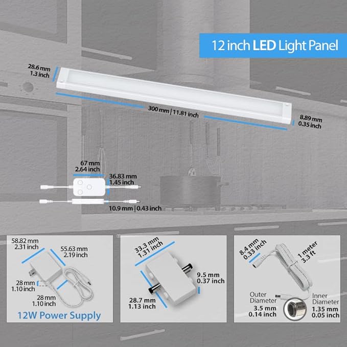 EShine 3 Pack 12 inch White Smart Dimmable LED Under Cabinet Lighting Kit Compatible with Alexa, Google - Cool White (6000K)