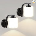 Wall Sconce 2-Light, Modern Wall Lighting Fixture, Bathroom Vanity Lights with Matte Black Wall Lamp for Mirror Bedroom Kitchen Hallway Porch, Milky White Glass Shades, E26 Socket, Bulbs Not Included