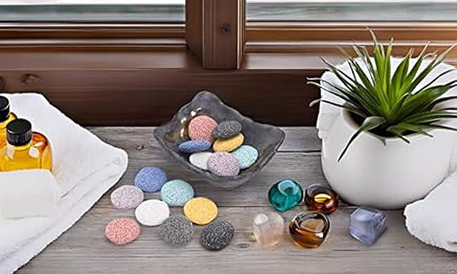 Top Plaza Lava Rock Stone Aromatherapy Essential Oil Diffuser Set Square Ceramic Fragrance Perfume Ware Bowl with 14Pcs Round Shape Lava Stone Beads