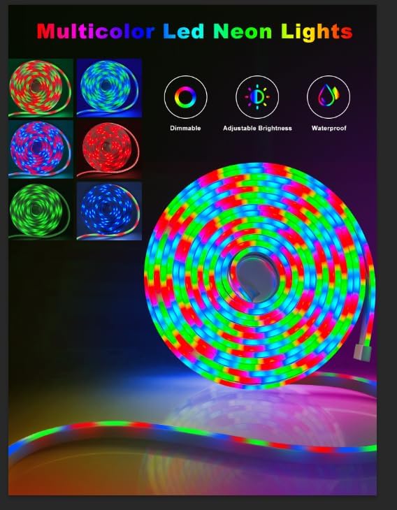 Multicolor Neon Led Rope Lights 32.8ft Led Strip Lights Outdoor Waterproof with Music Sync, Led Lights for Bedroom with Remote and App Control for Gaming Living Room Party (red, Green, Blue