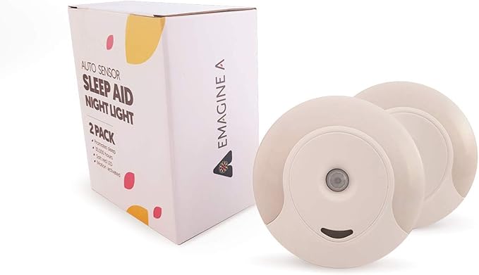 emagine A Sleep Aid Amber LED Motion Sensor Night Light Plug in for Bedroom with Dusk to Dawn Motion Activated Auto Sensor, Promotes Melatonin Production and Healthy Sleep, ON-Off-Auto Toggle, 2-Pack