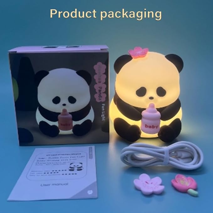 Led Cute Panda Night Light with 7 Colors, Dimmable Timer Nursery Lamps, Rechargeable Touch Control Night Lamp for Kids Adults, Used for Camping Party Room Decor(Flower Panda)