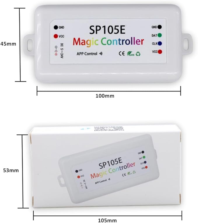 2-Pack SP105E LED Controller, Ws2812b Led Bluetooth Controller for Ws2811 SK6812 APA102 Smart IC Lights, DC5-24V Addressable LED Pixel Controller with 100+ Effects