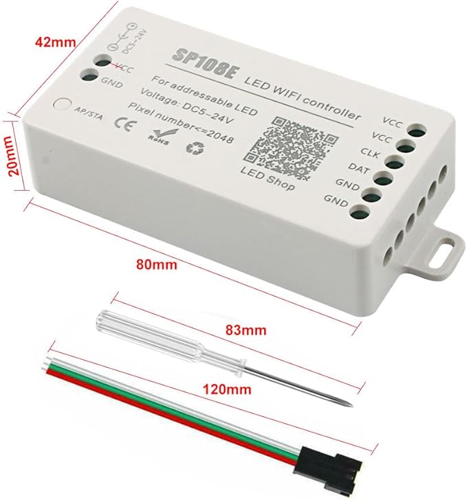 VIPMOON SP108E LED WiFi Controller, Wireless Remote Control for WS2811 WS2815 WS2801 SK6812 WS2813 SK9822 APA102C Addressable RGB LED Pixels Strip