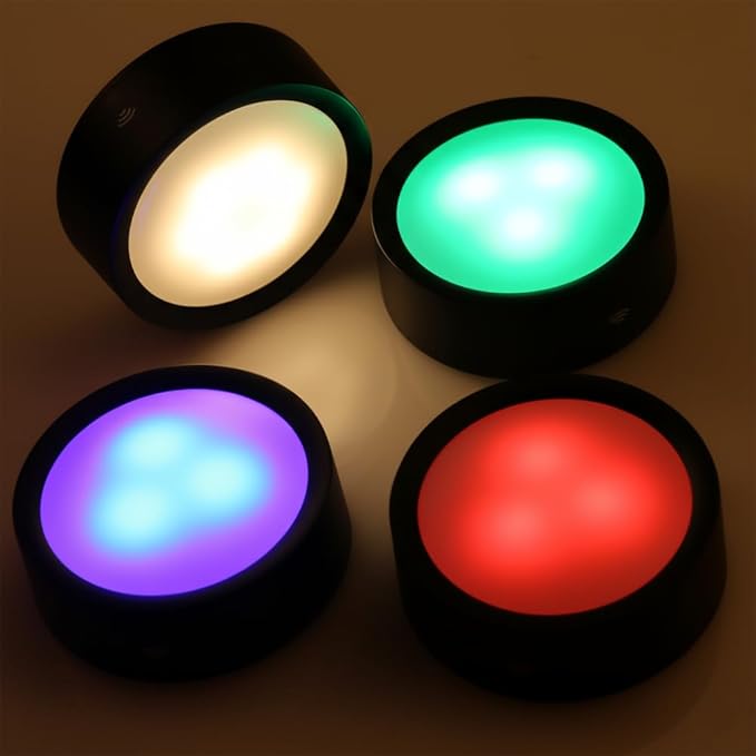 DAMI 2-Pack Rechargeable Under Cabinet Lighting Wireless, 3.3" Magnetic Puck Lights with Remote & Tap Control, 13 RGB Colors Dimmable Stick On LED Shelf Lights for Kitchen, Showcase, Rental Friendly