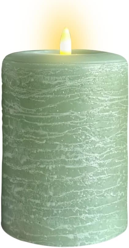 LumiPur Signature Natural Glow Flickering Flameless LED Wax Pillar Candle (3.5" x 5", Sage Green)