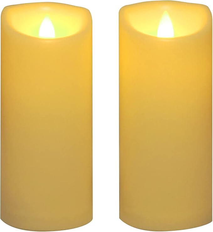 CANDLE CHOICE Outdoor Battery-Operated Flameless Candles with Remote Timer Waterproof Flickering Plastic Electric LED Pillar Lights for Lantern Patio Garden Wedding Halloween Christmas 3”x7” 2 Pack