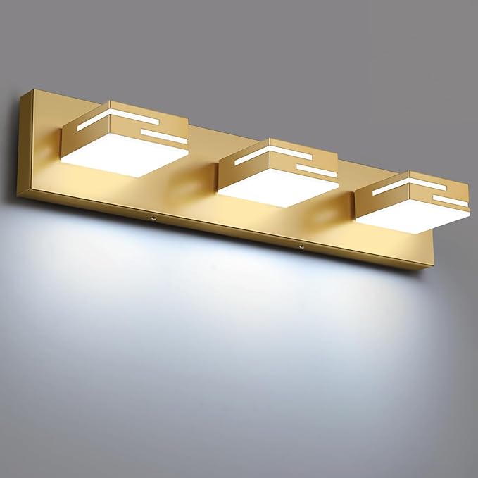 LED Modern Bathroom Vanity Light Fixtures, 3-Light 22-inch Dimmable Gold Vanity Lights for Bathroom Lighting Fixtures Over Mirror, with 350° Rotatable Heads (Cool White 6000K)