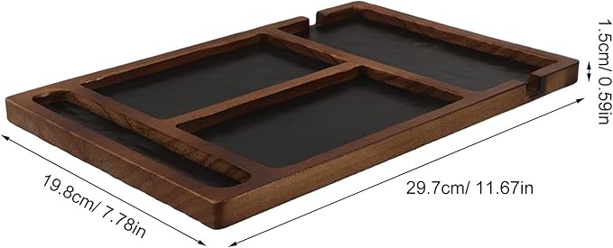 BESPORTBLE Wooden Valet Tray Bedside Table Organizer 4 Compartments Catchall Tray with Charging Cable Slot Bedside Nightstand Organizer for Home Office