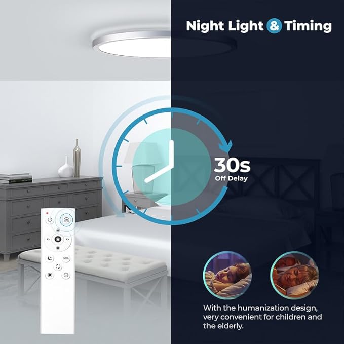 BLNAN Dimmable LED Flush Mount Ceiling Light Fixture with Remote Control, 3000K-6500K Low Profile Wired Lamp, Modern Ultra Thin Close to Ceiling Light for Bedroom Kitchen (Silver, 12Inch)