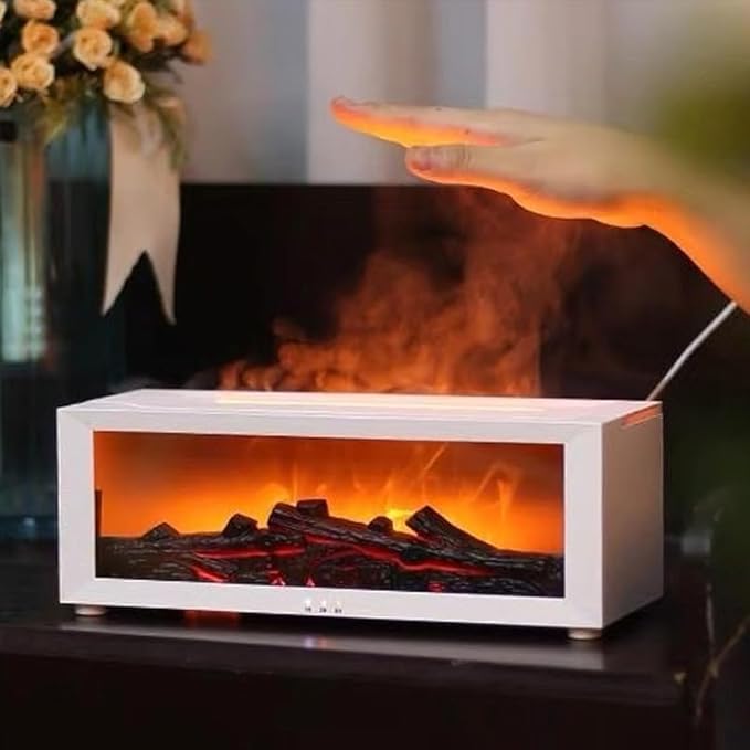 Saker Fireplace Flame Oil Aroma Diffuser 2025 Upgraded|7 Color Changing Lights Aromatherapy Air Diffuser|Essential Oil CoolMist Humidifier with Timer&Remote|Home,Office,Bedroom,Yoga,Room Deco (White)