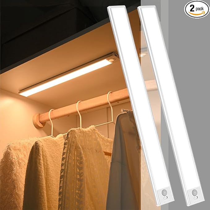 Magnetic Under Cabinet lighting 2 Pack, 12" Rechargeable - 3 Color Dimmable LED, Ultra Slim 1800 Battery Powered Motion Sensor light indoor Punch-free Smart Sensor Magnetic Rechargeable Led Light
