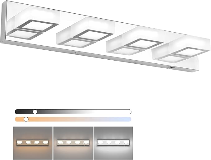 Ralbay Modern Led Chrome Bathroom Vanity Lights 5 Color Temperature Dimmable Acrylic Modern LED Chrome Bathroom Lighting Fixtures Over Mirror