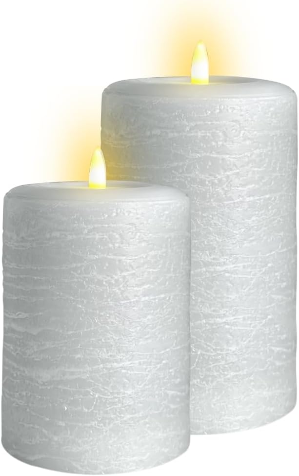 LumiPur Signature Natural Glow Flameless Wax Pillar 2 Pack LED Candle 3.5" x 5" and 3.5" x 7" Gray Fog
