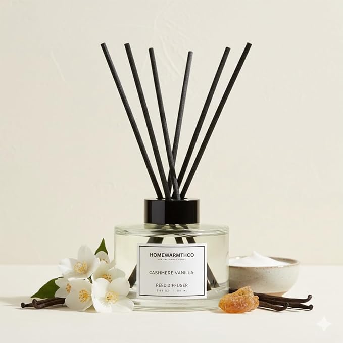 Cashmere Vanilla Reed Diffuser Set - Luxury Fragrance Reed Diffusers for Home, Office & Bathroom Décor - Long Lasting Scent Sticks Diffuser with Non-Toxic Oils (5.63 oz) (Cashmere Vanilla)