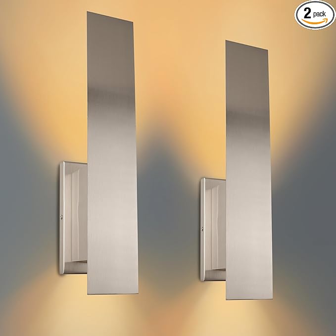 Indoor Wall Sconces, Modern Wall Lights, Up and Down Wall Mount Light, Dimmable Hardwired Wall Light for Bedroom, Living Room, Hallway, GU10 Bulbs Excluded, 2 Pack (Brushed Nickel)