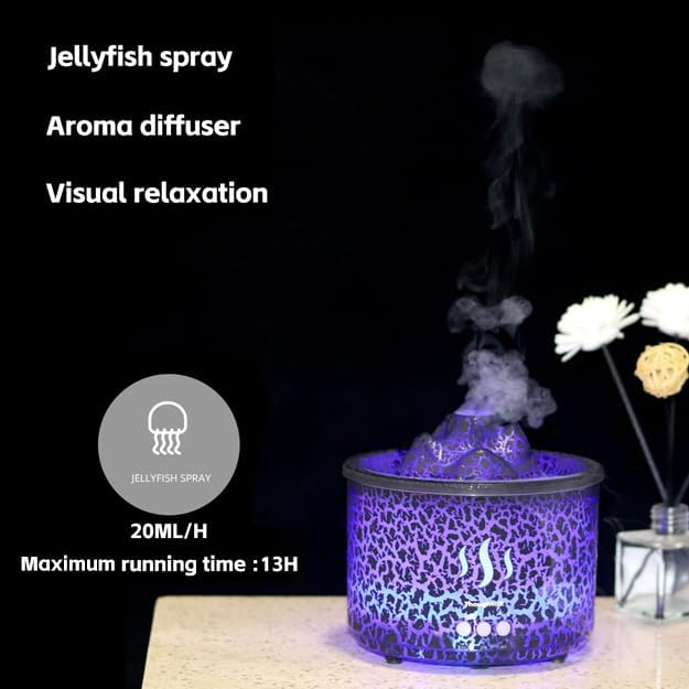 3in1 260ml Night Light, Essential Oil Diffuser for Bedroom, Office, Gym, Hotel Collection Diffuser, 3 Light Modes, 2/8H, Atomization Flame & Black Volcano Modes Oil Diffuser for Home