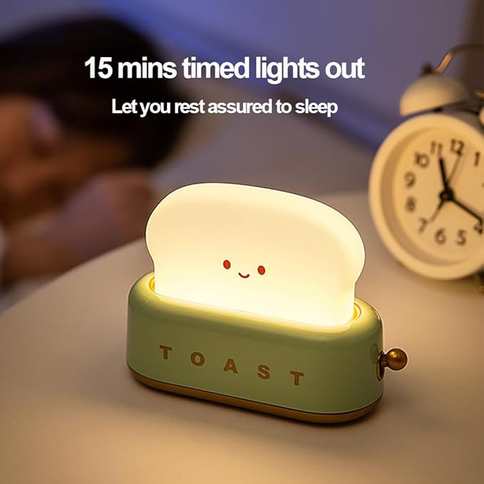 Led Cute Toaster Lamp, Kawaii LED Toast Bread Night Light, Super Squishy Silicone USB Rechargeable and Portable Light with Timer, Xmas Ideal Gifts for Baby Kids Girls Teens Teenages