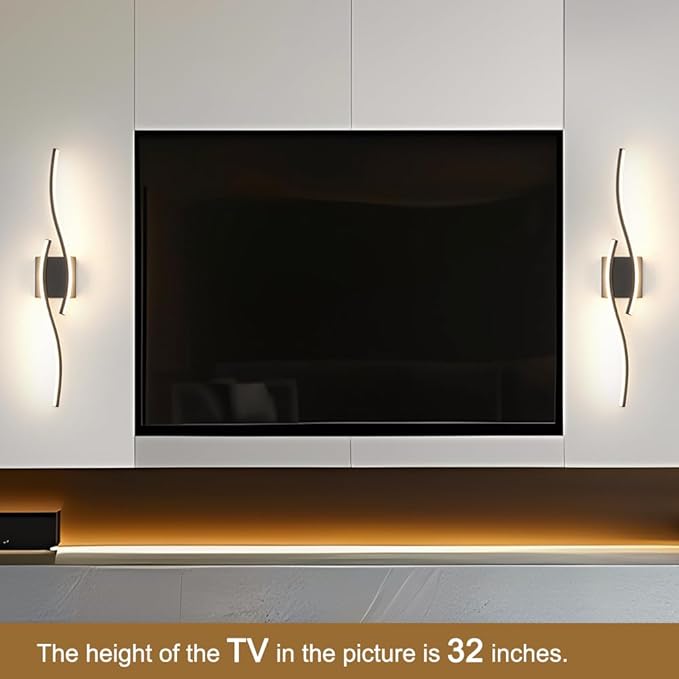 Modern Hardwired Wall Sconce Set of 2, LED Black Wall Light with Remote Control, RC Dimmable LED Wall Light Indoor, Wall Decor for Hallway Bedroom Living Room TV Wall, 27.5 in, Timer, Memory