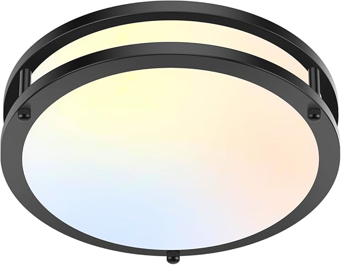 10 Inch LED Flush Mount Ceiling Light, Black Kitchen Lighting Fixture with 2700K/3000K/4000K/5000K/6500K 5 Color Adjusted, Dimmable Modern Round LED Light for Bedroom Living Room Laundry, 1-Pack