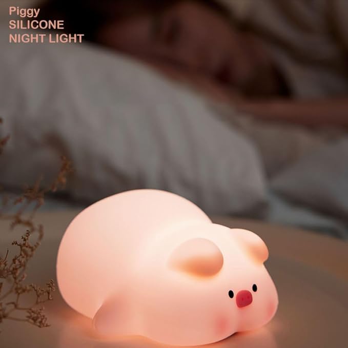 Cute Pig Night Light Silicone, Squishy Piggy Night Lamp,Kids Room Decor Atmosphere Nightlight, Baby Nursing Bedside Touch Lamp, Rechargeable and Dimmable LED Night Light，Piggy Gifts.
