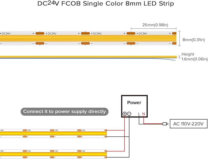 COB Purple LED Strip Light DC24V Flexible High Density Uniform Bright 480LEDs/m Strips 16.4FT CRI90+ 8MM Width Dimmable COB LED Tape for Cabinet Indoor Decor(No Adapter/Controller)