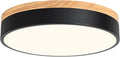 Modern Wood Flush Mount Ceiling Light, Black LED 5CCT 2700K-6000K Dimmable Ceiling Light Fixtures, Round Close to Lighting Fixture for Kitchen Entryway Hallway Bedroom Laundry Room-11.8in