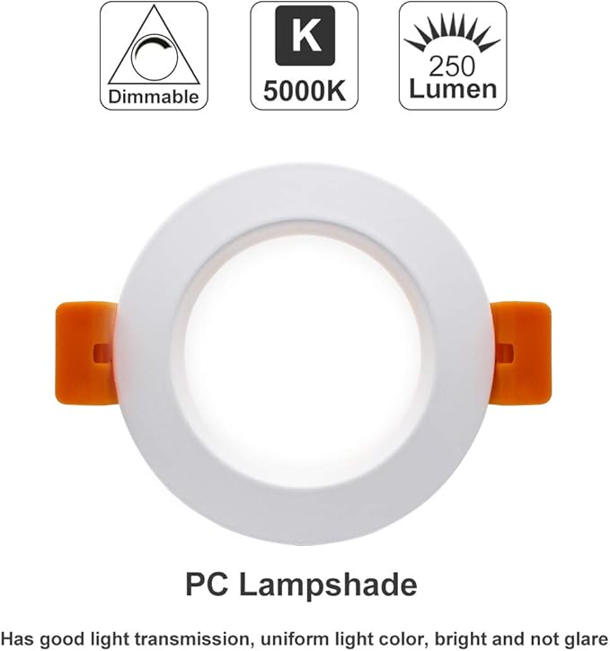 YGS-Tech 2 Inch LED Recessed Lighting, Dimmable Downlight 3W(35W Halogen Equivalent), CRI80, 5000K Daylight White Ceiling Light with LED Driver (10 Pack)