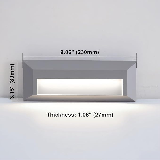 ZONK LED Outdoor Indoor Stair Lights, Line Voltage 110-240V 2W Landscape Pathway Step Light, 9Inch Non-dimmable 4000K IP65 Waterproof Stairway Lighting, Deck Lights, Retaining Wall Lights, 3 Pack
