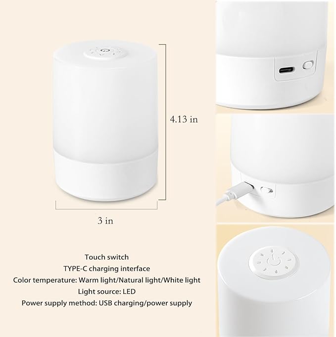Touch Bedside Table Lamp,Changing Dimmable Table Lamp,Night Light for Kids,3 Colors LED Lamp with Warm White Lights,USB Rechargeable, Bedside Night Light, Soft Eye Caring for Bedrooms and Sleep Aid
