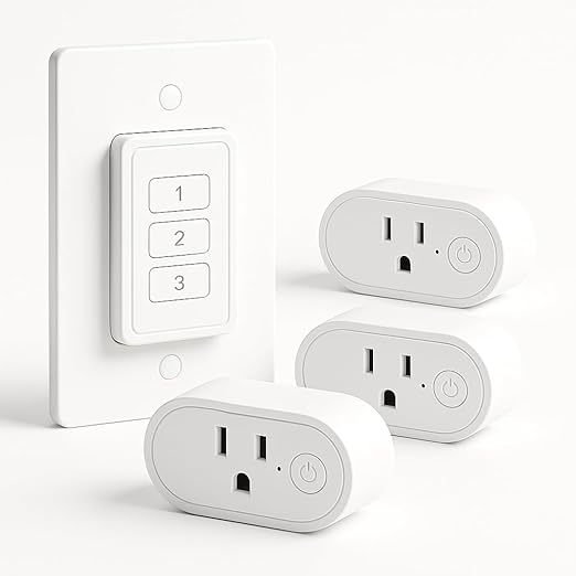 Remote Control Outlet: Wireless Light Switch with Wall Plate — Long Range — Plug in On Off Switch for Lights & Small Appliances — 1 Remote for 3 Outlets — no Wiring
