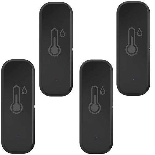 WiFi Temperature and Humidity Sensor,Compatible with Alexa and Google Home,No Hub Required,for Home,Baby Rooms,Greenhouses Accessories,Garages Black 4Pack(No Include Battery)