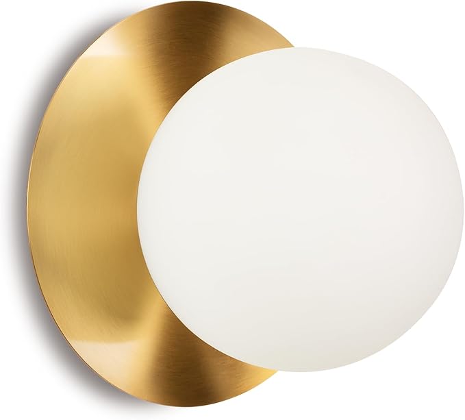 1 Light Wall Sconce, Mid Century Modern Globe Wall Sconce, Ceiling Light Fixture, Vanity Light Fixture, Indoor Wall Light for Living Room Bedroom Hallway Bathroom Entry (Brushed Gold)