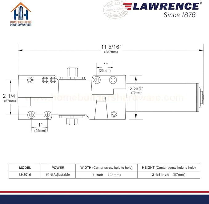 Lawrence Extra Heavy Duty Door Closer Commercial Grade 1 - Adjustable 6-Speed Delayed-Action Door Control with 3 Pistons – Flexible Installation with Included Hardware - Embassy Series LH8016