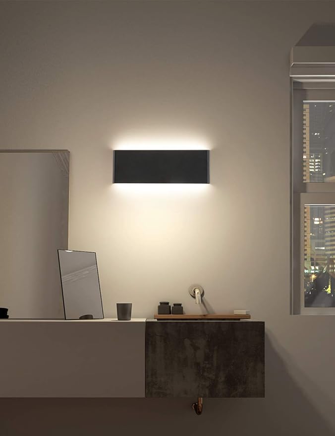 Joosenhouse 16" Inch Black LED Wall Lamps for Bedroom Indoor Hallway, Modern Mini Bathroom Vanity Lights 14W 4000K Up and Down Bedside Reading Lamp Rustic Wall Sconces