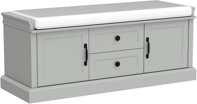 Merax Classic Wood Shoe Storage Bench with Drawers and Seat Cushion for Entryway Hallway Front Door Gray Wash