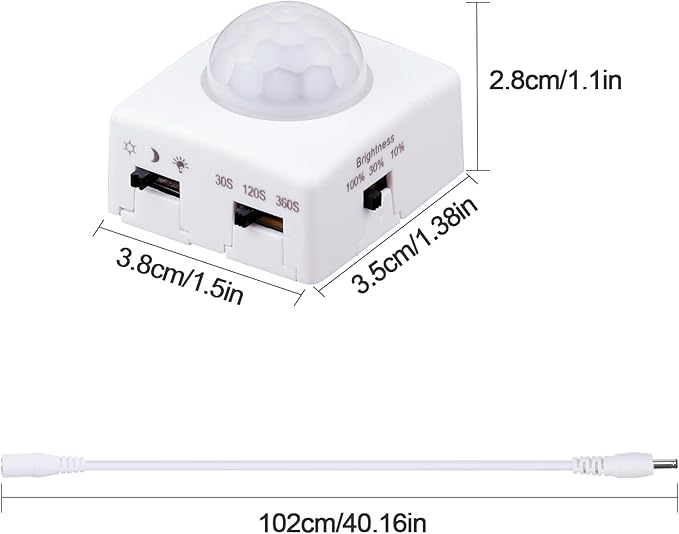 GOMING Motion Sensor COB LED Light Strip 16.4ft(5M) Cool White 6000K 3 Lighting Modes 3 Timing Off Modes 3 Brightness Modes with Power Adapter for Kitchen Cabinets Stair Showcase Bedroom Bed