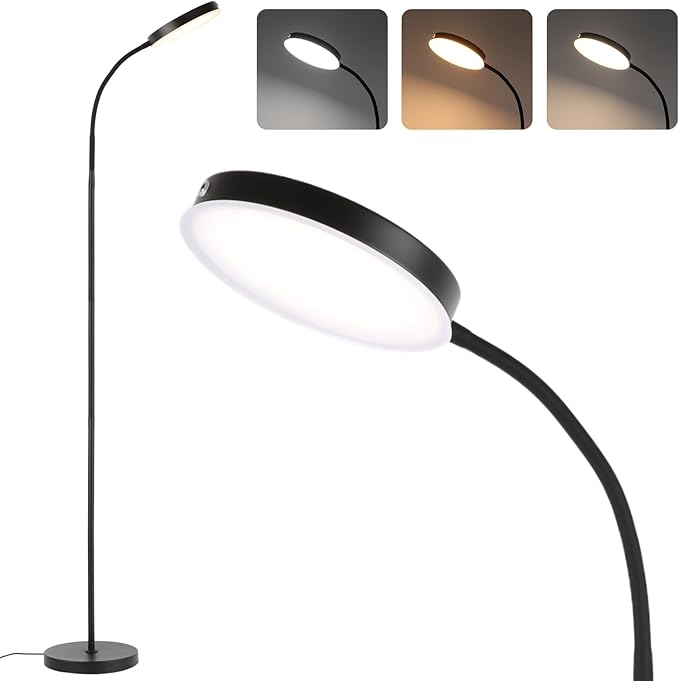 Floor Lamp, LED Floor Lamps for Living Room, Stepless Adjust Color Temperatures & Brightness Standing Lamp with Touch Control Tall Lamps Adjustable Gooseneck Reading Floor Lamp (Black)