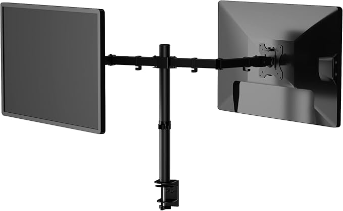 AEONS Dual Monitor Desk Mount Stand, Adjustable Dual Arm Mount fits up to 32 inch LCD Screen with VESA, Clamp and Cable Management, Black