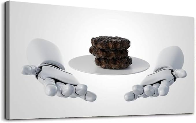 Wibinuki Wall Art Wall Decor Wall Paintings D rendering of robotic arms holding stack of beef pties for Living Room Bedroom Bathroom Home Decor Can Be Hung Directly 20"x 40"