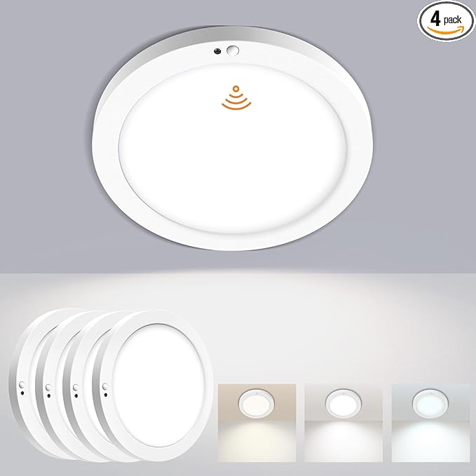 Motion Sensor Ceiling Light, 5CCT Selectable 24W 1500LM, 12 Inch LED Flush Mount Light Fixture Hard Wired, Motion Activated Lights Indoor for Hallway, Stairs, Laundry, Non-Dimmable - 4PK