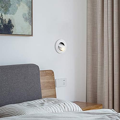 Modern Wall Sconce Light Fixture,Recessed Wall Lamp,Bedside Reading Lamp,Path/Step Light,Gimbal Hidden On/Off Switch,Circle Aluminum White,LED 3W Warm White 3000k,Adjustable&Rotatable