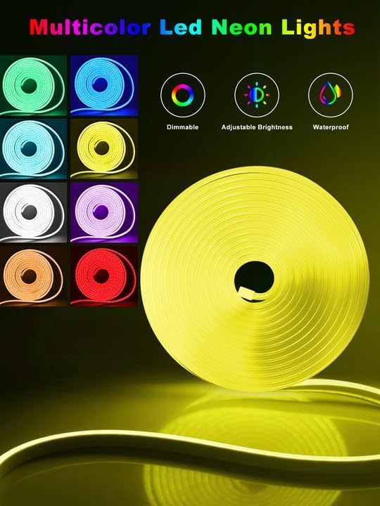 100ft RGB LED Neon Rope Lights with App, Remote Control, IP65 Waterproof Neon Light Strip Outdoor Indoor, DIY Design Flexible Led Strip Lights for Bedroom Essentials, Gaming Accessories