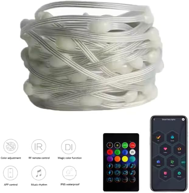 50ft USB Powered RGB Fairy Lights with Remote & App Control, Waterproof IP65 Outdoor/Indoor Decorative Lights for Bedroom, Patio, Garden, Parties & Holidays