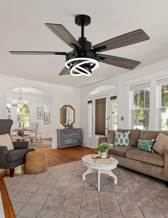 52" Chandelier Fan Black Modern Ceiling Fan with Lights DC Motor Reversible Indoor Ceiling Fan for Bedroom, Living Room